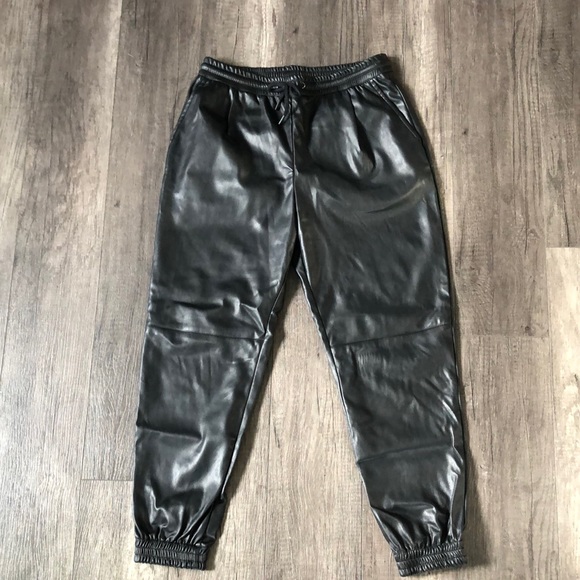 ZARA Faux Leather Joggers, Black, Size M - Picture 1 of 4